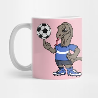 Cute funny Komodo dragon playing soccer cartoon Mug